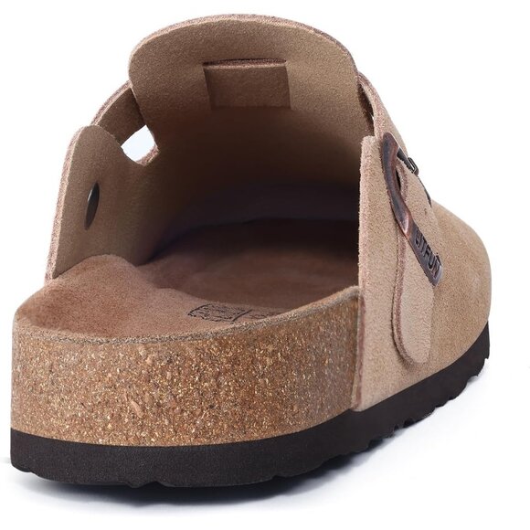 Women's Taupe Genuine Suede Clogs Soft Footbed Leather Comfort Slip On Shoes - Picture 5 of 6